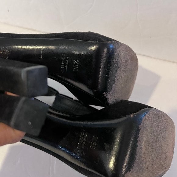 $895 GUCCI T-STRAP SUEDE PLATFORM ANKLE STRAP SANDAL HIGH HEELS SZ 36.5 IT / 6.5 - Picture 8 of 9